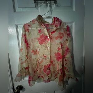 sheer floral button up